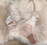 French Style Unlined Lace Minimizer Bra Set-Off white & Beige - Image 2