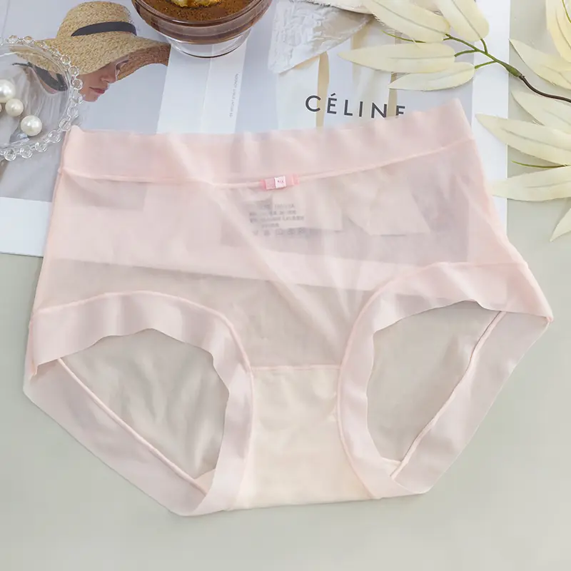 Seamless Ultra-Thin Ice Silk Briefs-Baby pink - Image 1